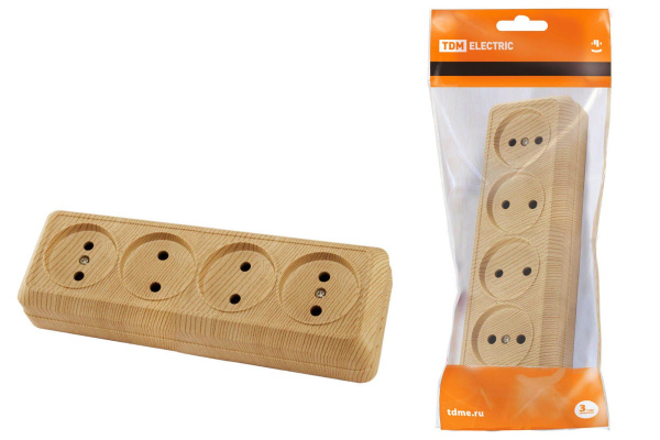 Розетка 4-х местная горизонтальная 2П открытой установки IP20 10A сосна "Ладога" TDM Розетка 4-х местная горизонтальная 2П открытой установки IP20 10A сосна "Ладога" TDM