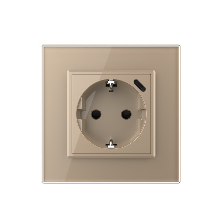 Розетка электрическая + USB type-C с блоком питания 18W Livolo 1 пост Золотая VL-C7CTF16A.UC18W-2AP