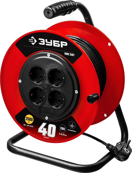 Удлинитель на катушке ПВС 3х0.75 40м 2200Вт, ПВС 307 ЗУБР