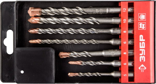 Набор буров SDS-plus 7 шт: 5 х 110, 6 х 110, 8 х 110, 6 х 160, 8 х 160, 10 х 160, 12 х 160 мм, Профессионал ЗУБР