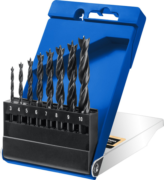 8 шт(3-4-5-6-7-8-9-10 мм), набор спиральных сверл по дереву, М-образная заточка ЗУБР