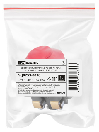 Выключатель кнопочный КЕ 081-У1-исп.3, красный, 2р, 10A, 660B, IP66 TDM