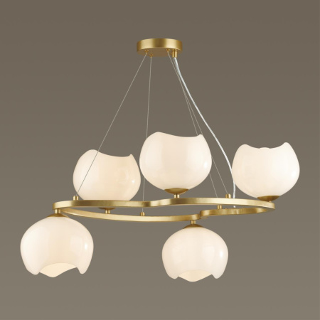 Люстра E14 5*40W WATERLILY золотой/белый/стекло ODEON LIGHT