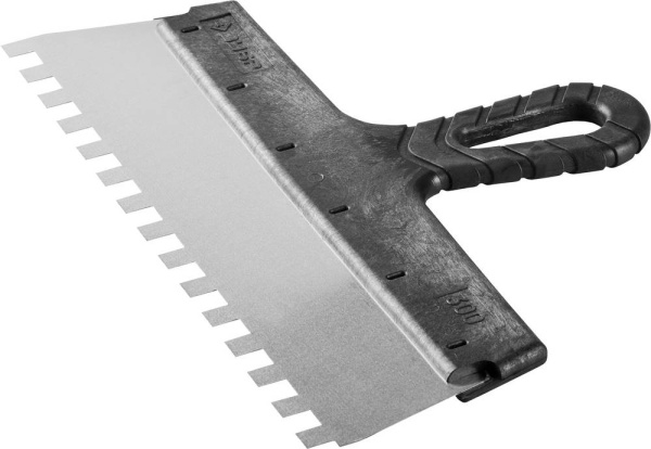 Шпатель "Мастер" ФАСАДНЫЙ, нержавеющее полотно, 300мм, зуб 10х10мм ЗУБР