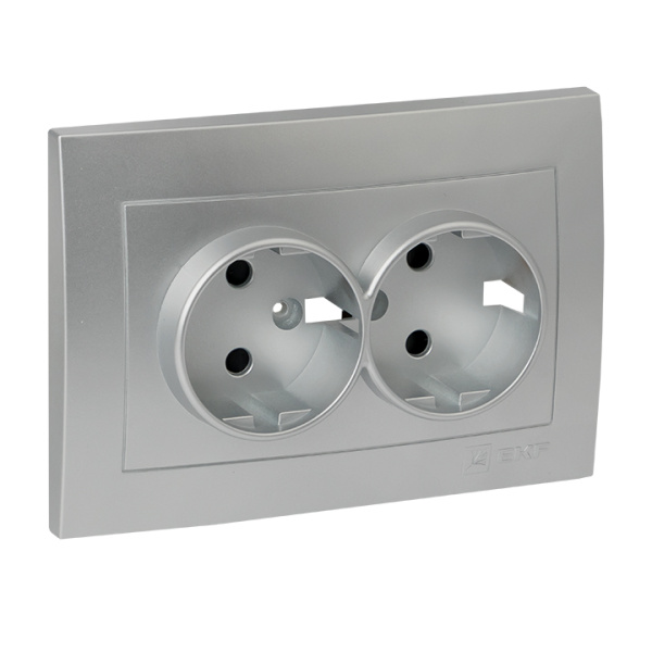 Валенсия Лицевая панель розетки 2-местной с/з 16А сталь с защ, штор, EKF Валенсия Лицевая панель розетки 2-местной с/з 16А сталь с защ, штор, EKF