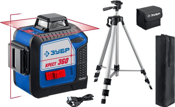 КРЕСТ 360 №2 нивелир лазерный 360°, 20м/70м, точн. +/-0,3 мм/м, штатив (B) ЗУБР