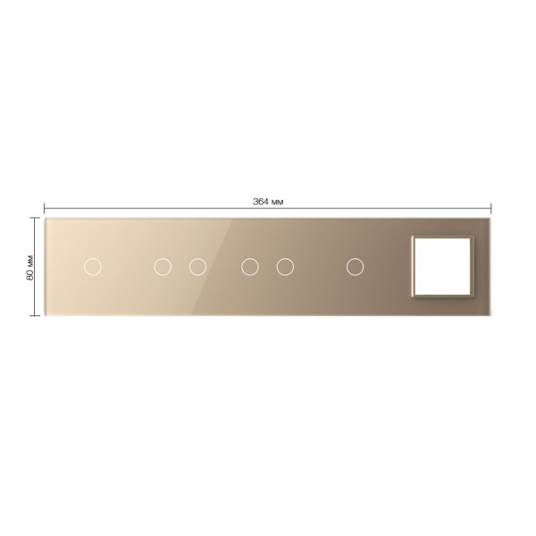 Панель для 4-х сенсорных выключателей и розетки, 6 клавиш (1+2+2+1), цвет золотой, стекло Livolo