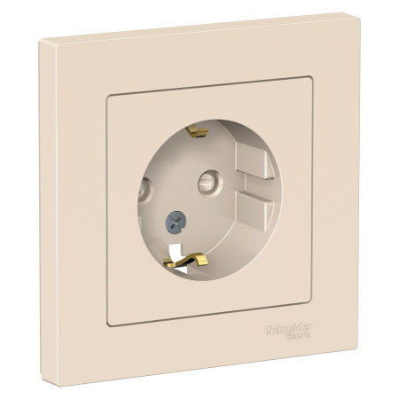 ATLASDESIGN Розетка СУ 1-м. с з/з, со шторками в сборе 16А бежевый IP20 Schneider Electric