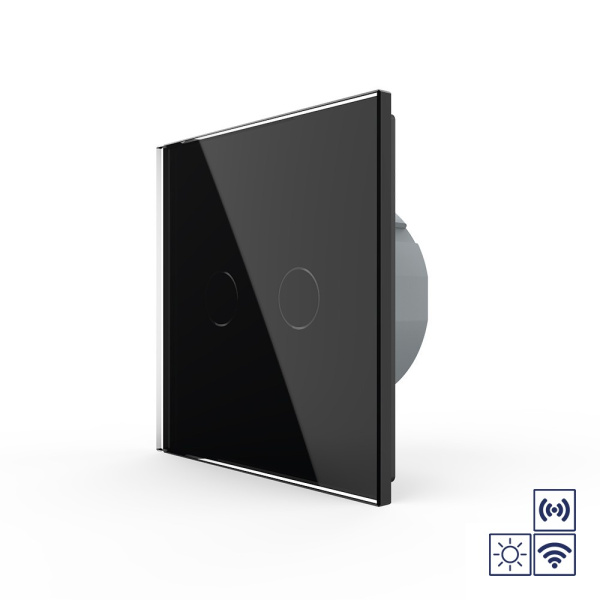 Сенсорный импульсный радиоуправляемый выключатель сухой контакт 2 клавиши 1 модуль Черный Livolo