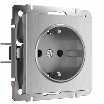 Встраиваемые механизмы Розетка СУ 1 мест. с зазем. 16А cеребряный рифленый IP20 Werkel