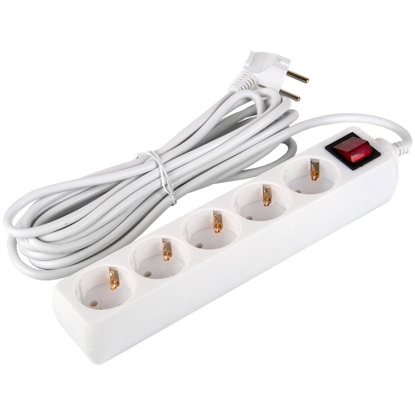 Удлинитель бытовой GES-16-3x100-5-5m-S, 16А, 3х1 мм2, 5 места, 5 метров, с заземлением, с выключателем General