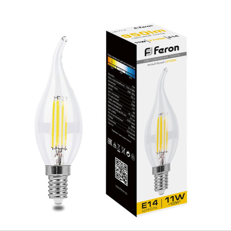 Лампа светодиодная Feron LB-714 Свеча на ветру прозрачн. E14 11W 2700K