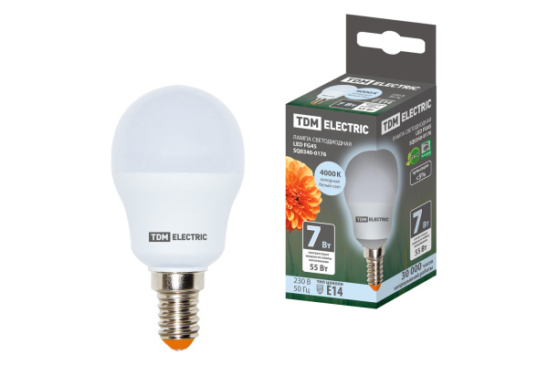 Лампа светодиодная FG45-7 Вт-230 В-4000 К–E14 TDM Лампа светодиодная FG45-7 Вт-230 В-4000 К–E14 TDM