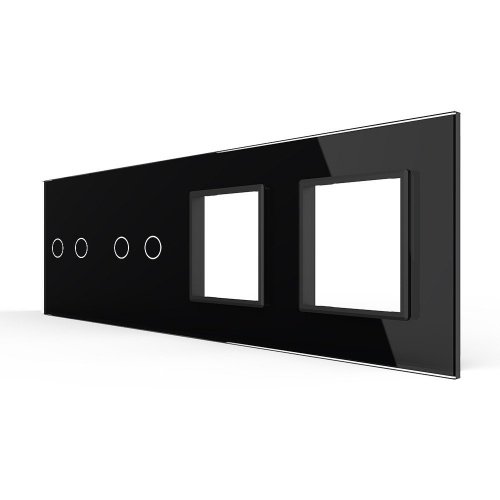 Панель для 2-х сенсорных выключателей и 2-х розеток, 4 клавиши (2+2), цвет черный, стекло Livolo фото 5