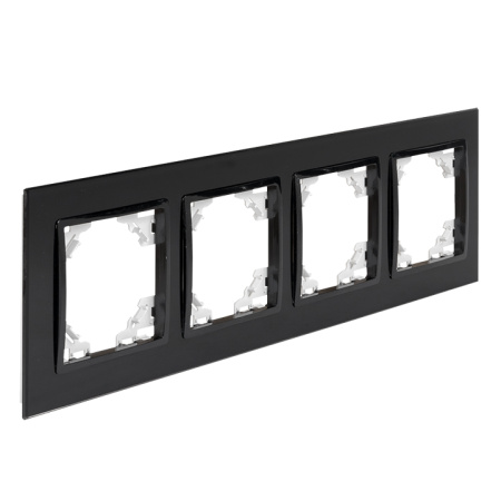 Минск Рамка 4-местная стеклянная черная EKF
