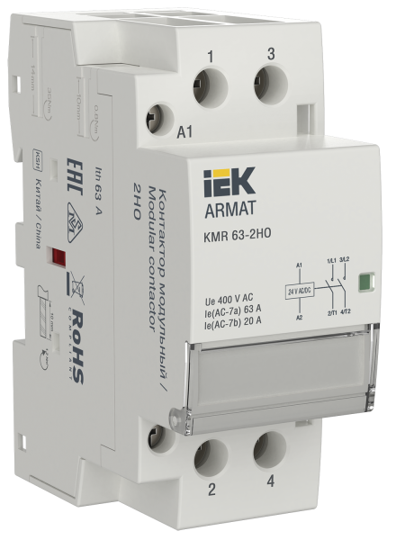 Контактор модульный KMR 63А 24В AC/DC 2НО ARMAT IEK