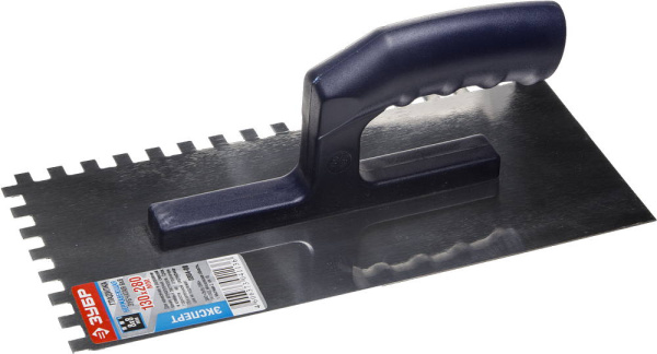 Профи 130х280 мм, 8х8 мм, гладилка штукатурная зубчатая нержавеющая с пластиковой ручкой. Серия Профессионал. ЗУБР