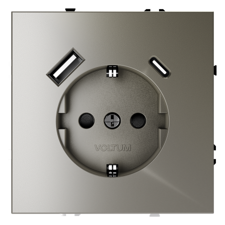 Розетка встраиваемая Voltum S70 с заземлением и защитными шторками, 16А, с USB, A+C, (шелк)