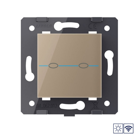 Двухклавишный сенсорный выключатель Quadro сухой контакт с радиоупр., цвет золотой (механизм) Livolo