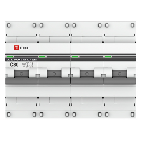 Выключатель автоматический ВА МОД 4П 80А С 10кА ВА 47-100M без теплового расцепителя PROxima EKF
