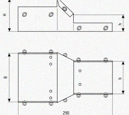 Лоток переходной замковый ЛПЗ 250х85-100х60 УХЛ1 горячее цинкование, S1,5