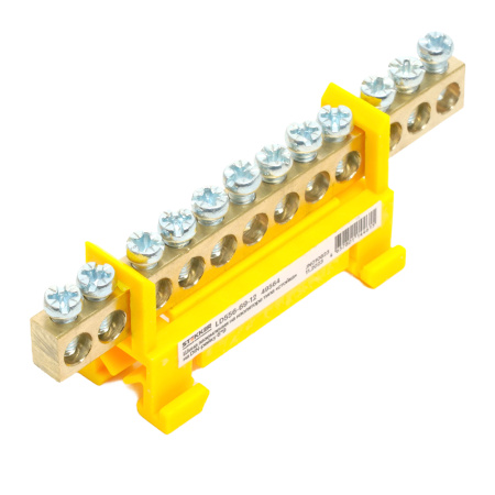 Шина "PE" на изоляторе STEKKER 6*9 тип "стойка" на DIN-рейку 12 выводов, желтый, LD556-69-12