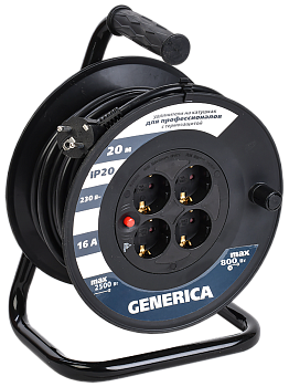 Катушка УК20 с термозащитой 4 места 2P+PE/20м 3х1,5мм2 GENERICA