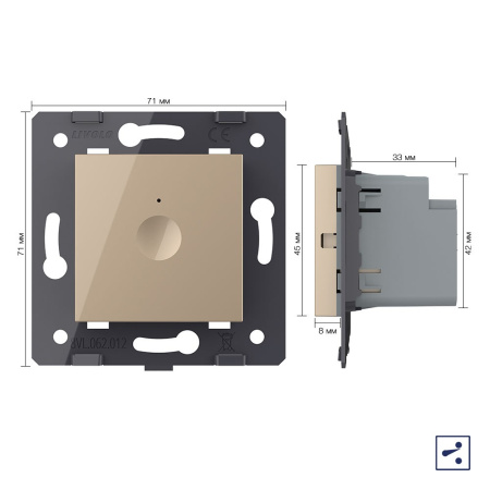 Одноклавишный проходной сенсорный выключатель Module, цвет золотой (механизм) Livolo