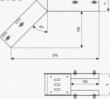 Лоток перфорированный КС 300х65-45 У3 для поворота трассы вниз на 45, окрашенный, S1,5