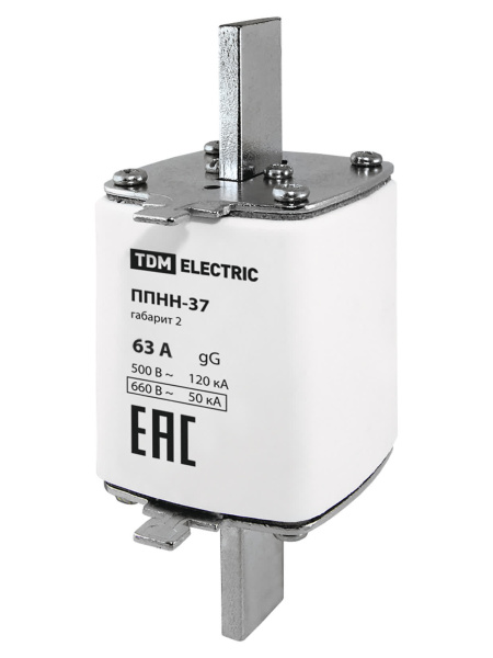 Плавкая вставка предохранителя ППНН-37, габарит 2, 63А TDM