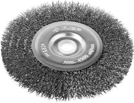 Профессионал. Щетка дисковая для точильно-шлифовального станка, витая стальная проволока 0,3мм, 125х12,7мм ЗУБР