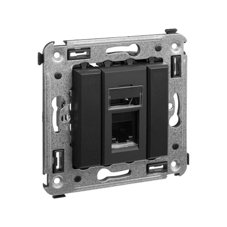 Телефонная розетка RJ-12 в стену одинарная, "Avanti", "Черный матовый" DKC