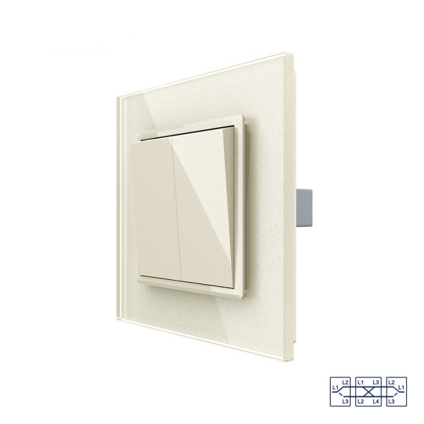 Двухклавишный перекрестный механический выключатель 1 пост, цвет жемчужный Livolo