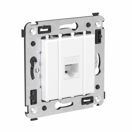 Компьютерная розетка RJ-45 без шторки в стену, кат.6 одинарная, "Avanti", "Белое облако" DKC