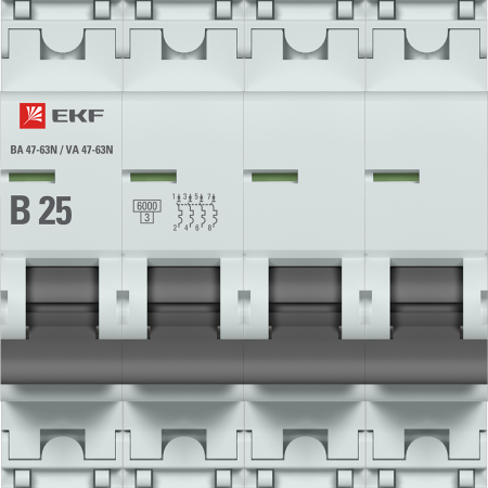 Выключатель автоматический ВА МОД 4П 25А B 6кА ВА 47-63N PROxima EKF