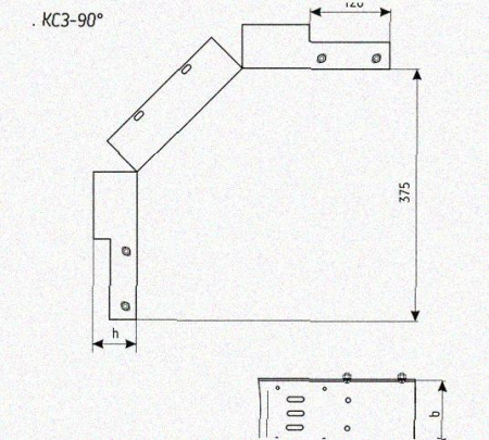 Лоток замковый перфорированный КСЗ 150х50-90 УТ1,5 для поворота трассы вниз на 90, оцинкованный лист S1,5