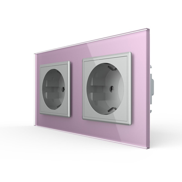 Розетка Livolo 2 поста Серая с розовой рамкой VL-C7C2EU-15/17