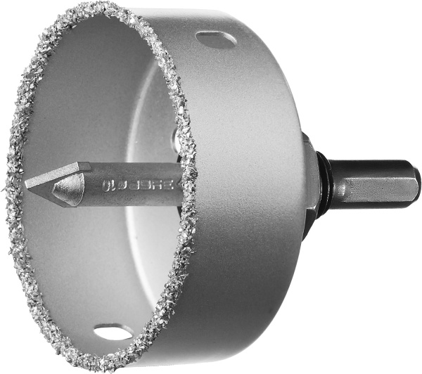 Коронка-чашка "Профессионал" c карбид-вольфрамовым нанесением, 76 мм, высота 25 мм, в сборе с державкой и сверлом ЗУБР
