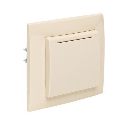 Валенсия Розетка 1-местная с/з 16А кремова с крышкой и защ, штор, EKF