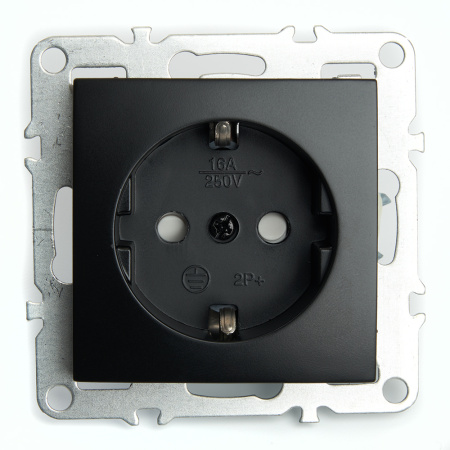 Розетка 1-местная с/з (механизм), STEKKER, PST16-9110-03, 250В, 16А с защитной шторкой, серия Эрна, черный
