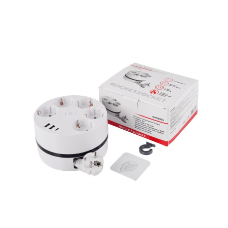 Удлинитель Power Wheel USB Extended 5 Euro 16А, 3 USB 2A+C с блоком 5В/3.4А, кабель 3,0м RocketSocket, цвет белый