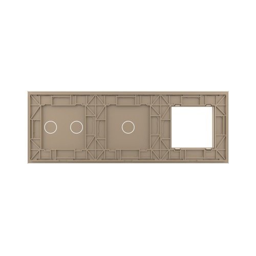Панель для розетки и двух сенсорных выключателей, 3 клавиши (1+2), цвет золотой, стекло Livolo фото 4