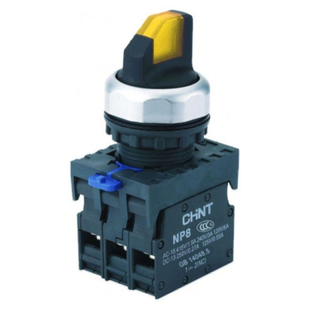 Переключатель подсвет. NP8-11XD/215, 2 полож. фикс., желт., AC110-230В(LED), 1НО+1НЗ, IP65 (R) CHINT