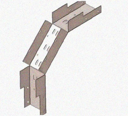 Лоток замковый перфорированный КСЗ 400х100-90 УТ1,5 для поворота трассы вниз на 90, оцинкованный лист, S0,8