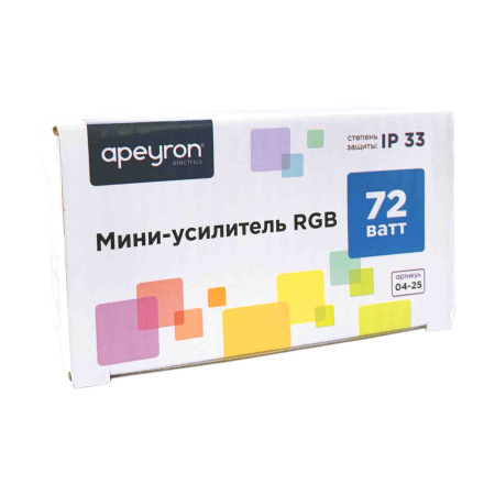 04-25 Мини-усилитель RGB, 12 В, 72 Вт, 2А/канал (6А общ.), б/пульта Apeyron