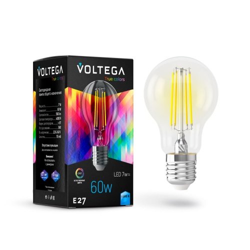 Лампа св/д E27 7Вт 4000K Прозрачный General purpose bulb E27 7W High CRI 7155 Voltega