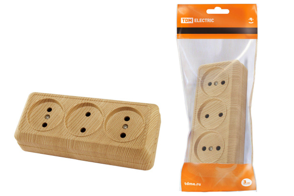 Розетка 3-х местная горизонтальная 2П открытой установки IP20 10A сосна "Ладога" TDM Розетка 3-х местная горизонтальная 2П открытой установки IP20 10A сосна "Ладога" TDM