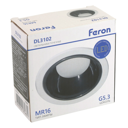 Светильник потолочный встраиваемый, MR16 G5.3, белый + черный хром DL3102 Feron