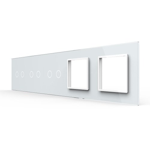 Панель для 3-х сенсорных выключателей и 2-х розеток, 6 клавиш (2+2+2), цвет белый, стекло Livolo
