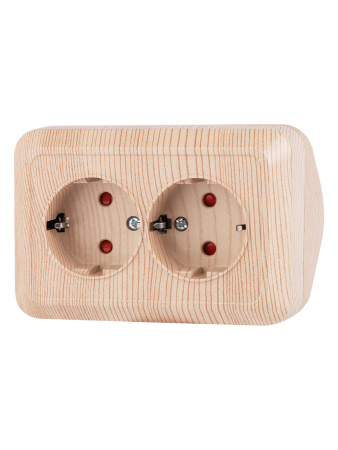 Розетка угловая двойная 2П+3 открытой установки с з/ш IP20 250В 16А сосна "Ладога" TDM